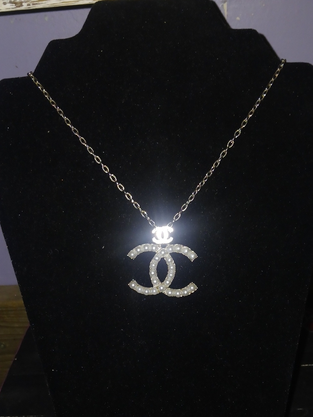 Pearl-Embellished Interlocking Pendant Necklace - Gold Tone Around 30in
